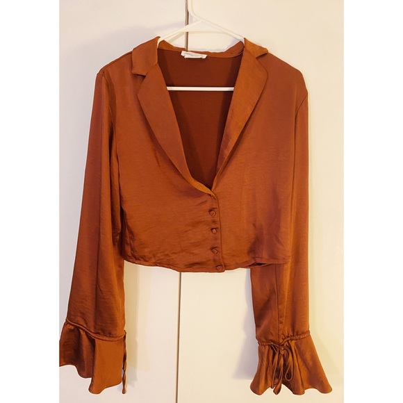 Lovers + Friends Satin Button Down Crop - Picture 2 of 5